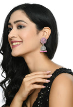 Thumbnail for Mominos Fashion Joharkamal Kundan work Jhumka with Baby Pink Beads - Distacart