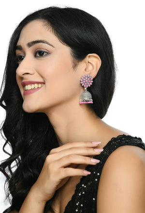 Mominos Fashion Joharkamal Kundan work Jhumka with Baby Pink Beads - Distacart