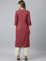 Thumbnail for Khushal K Women Burgundy Yoke Design Kurta - Distacart