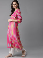 Thumbnail for HERE&NOW Women Stripes & Tie-Up A-Line Viscose Kurta - Distacart