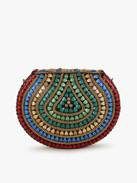 Thumbnail for Anekaant Red & Blue Embellished Half Moon Clutch - Distacart