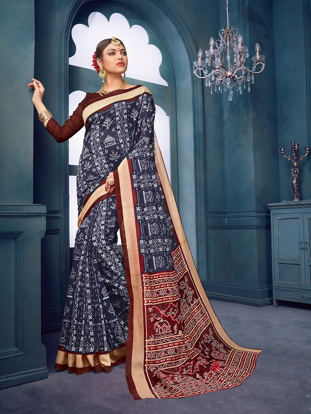 Kalini Ethnic Motif Printed Bhagalpuri Saree - Distacart