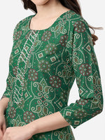 Thumbnail for HERE&NOW Women Green Bandhani Printed Gotta Patti Pure Silk Kurta with Trousers - Distacart