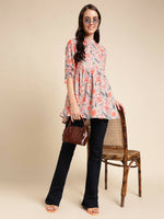Thumbnail for Orange Poly Rayon Digital Printed A-line Top - Tarini - Distacart