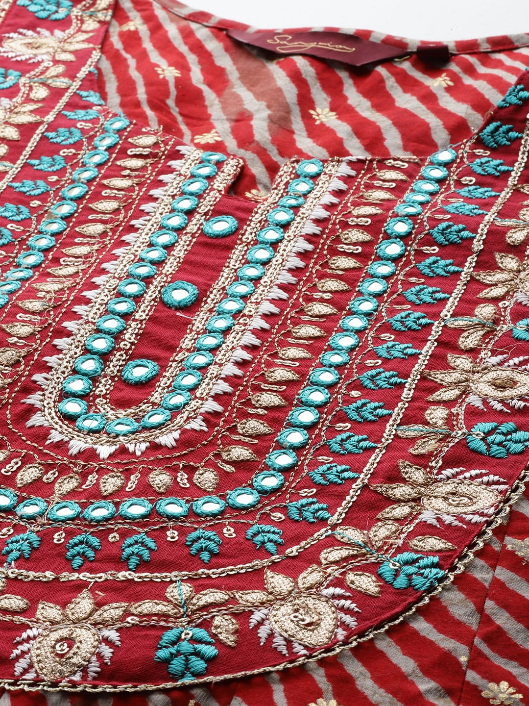 Sangria Women Floral Embroidered Mirror Work Anarkali Kurta - Distacart