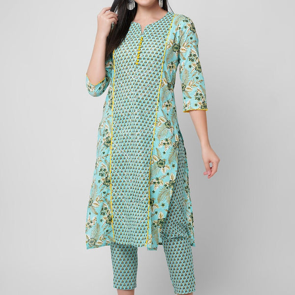 Kalini Floral Printed Regular Gotta Patti Pure Cotton Kurta with Trousers - Distacart