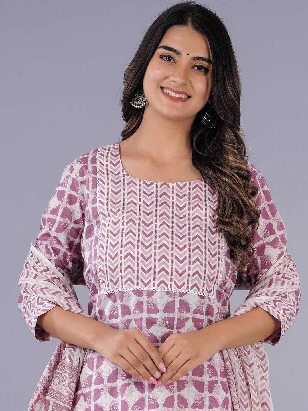 Kalini Geometric Printed Pure Cotton Kurta with Salwar & Dupatta - Distacart