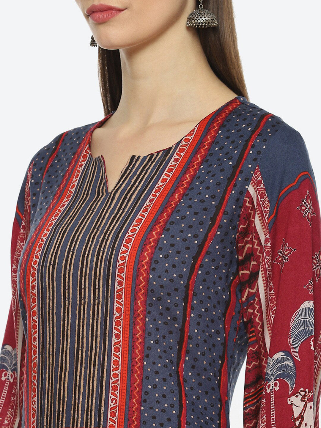 Biba Ethnic Motifs Printed Notched Neck Kurta with Trousers & Dupatta - Distacart