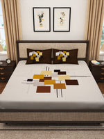 Thumbnail for Story@home Cream-Coloured & Brown Abstract 300 TC Cotton 1 King Bedsheet with 2 Pillow Covers - Distacart