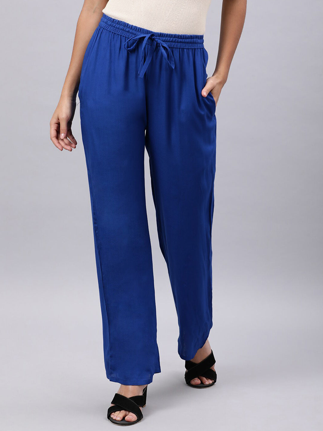 Souchii Women Blue Casual Drawstring Palazzos - Distacart