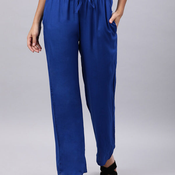 Souchii Women Blue Casual Drawstring Palazzos - Distacart