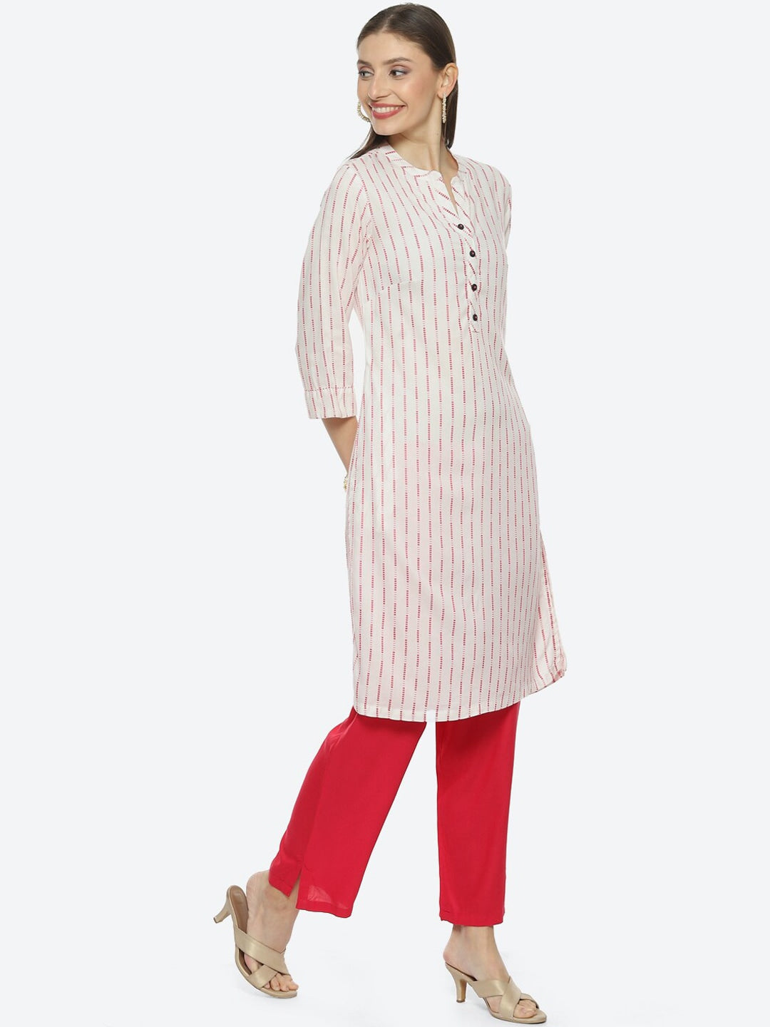 Biba Women Striped Woven Design Kurta - Distacart