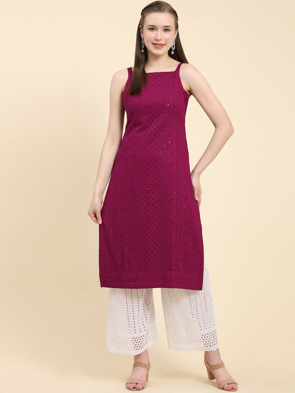 Kalini Ethnic Motifs Embroidered Chikankari Georgette Kurta - Distacart