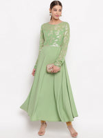 Thumbnail for Janasya Green Printed Anarkali Kurta - Distacart