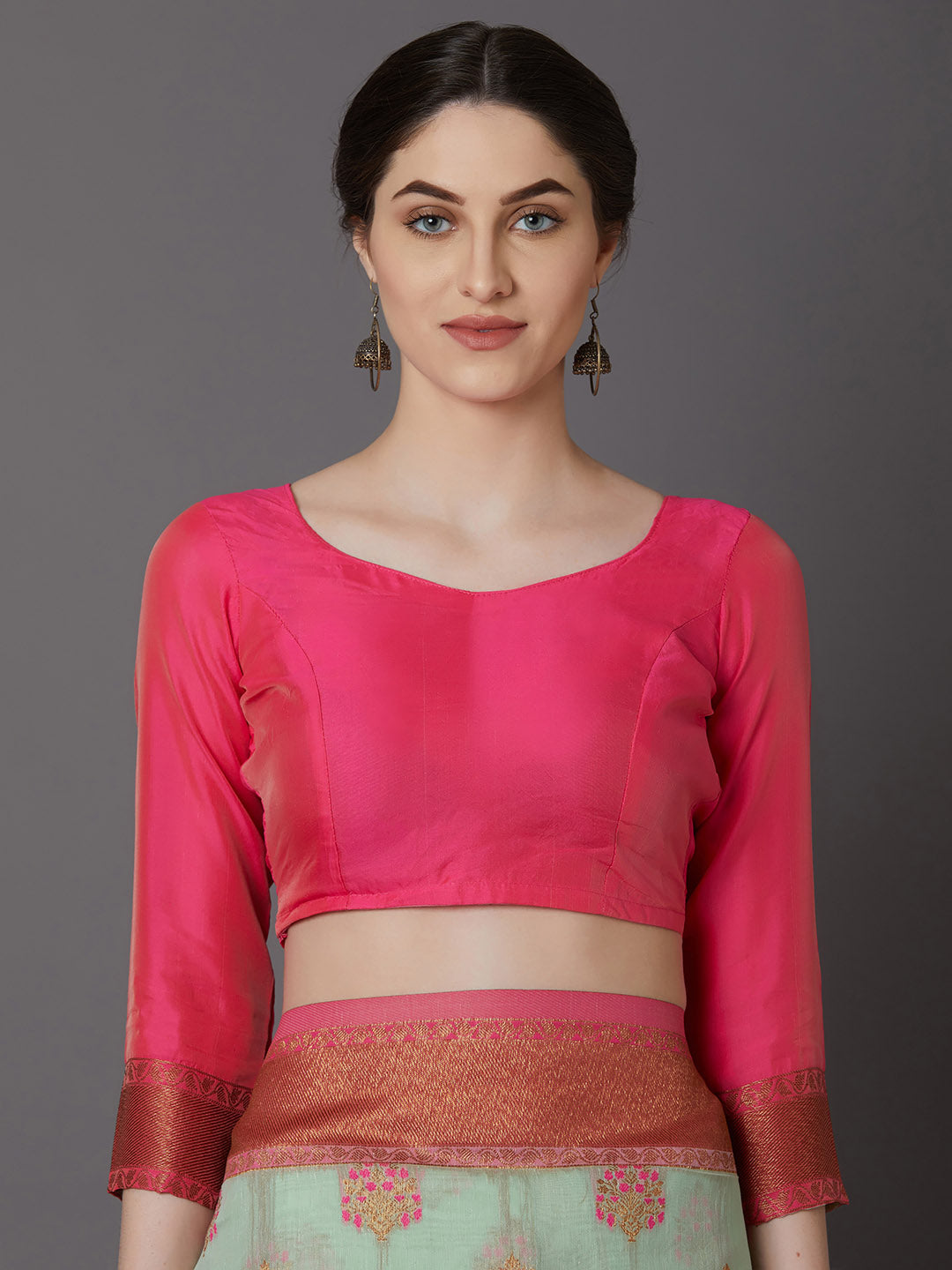 Mitera Sea Green & Pink Silk Blend Woven Design Banarasi Saree - Distacart