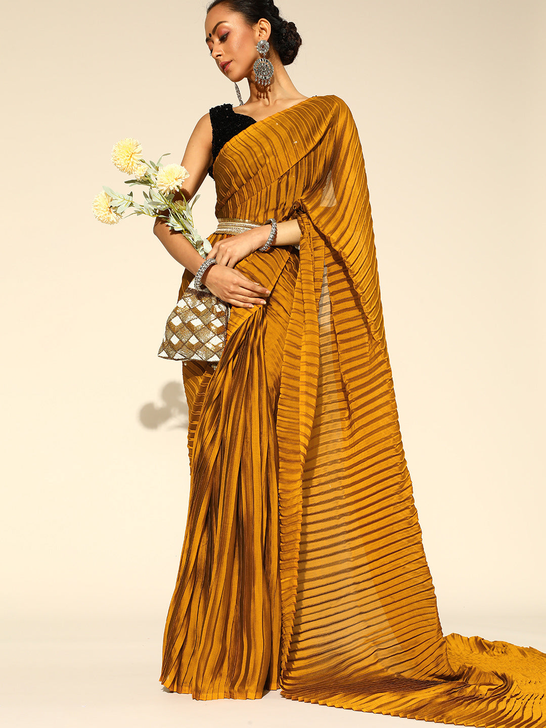 Saree Mall Mustard Party Wear Saree with Matching Blouse - Distacart