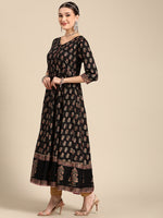 Thumbnail for Sangria Women Black & Burgundy Ethnic Motifs Printed Mirror Work Anarkali Kurta - Distacart
