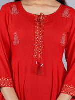 Thumbnail for Kalini Women Red Ethnic Motifs Embroidered Keyhole Neck Anarkali Kurta - Distacart