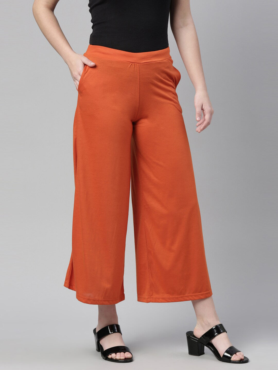 Souchii Women Orange Knitted Palazzo - Distacart