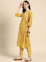 Thumbnail for Sangria Women Mustard Yellow Ethnic Motifs Printed Angrakha Gotta Patti Kurta with Trousers - Distacart