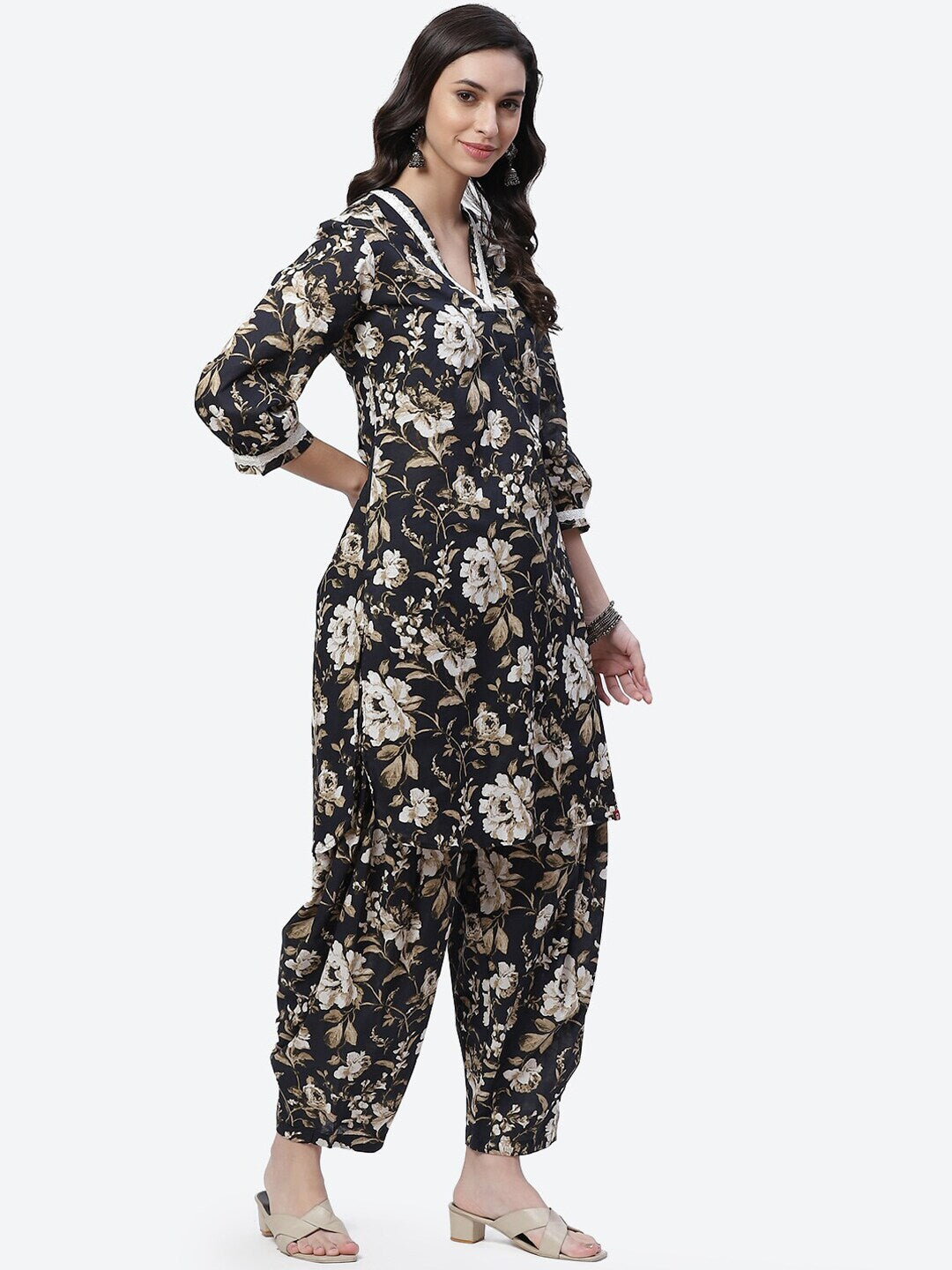 Biba Women Black Ethnic Motifs Printed Straight Pure Cotton Kurta with Salwar - Distacart