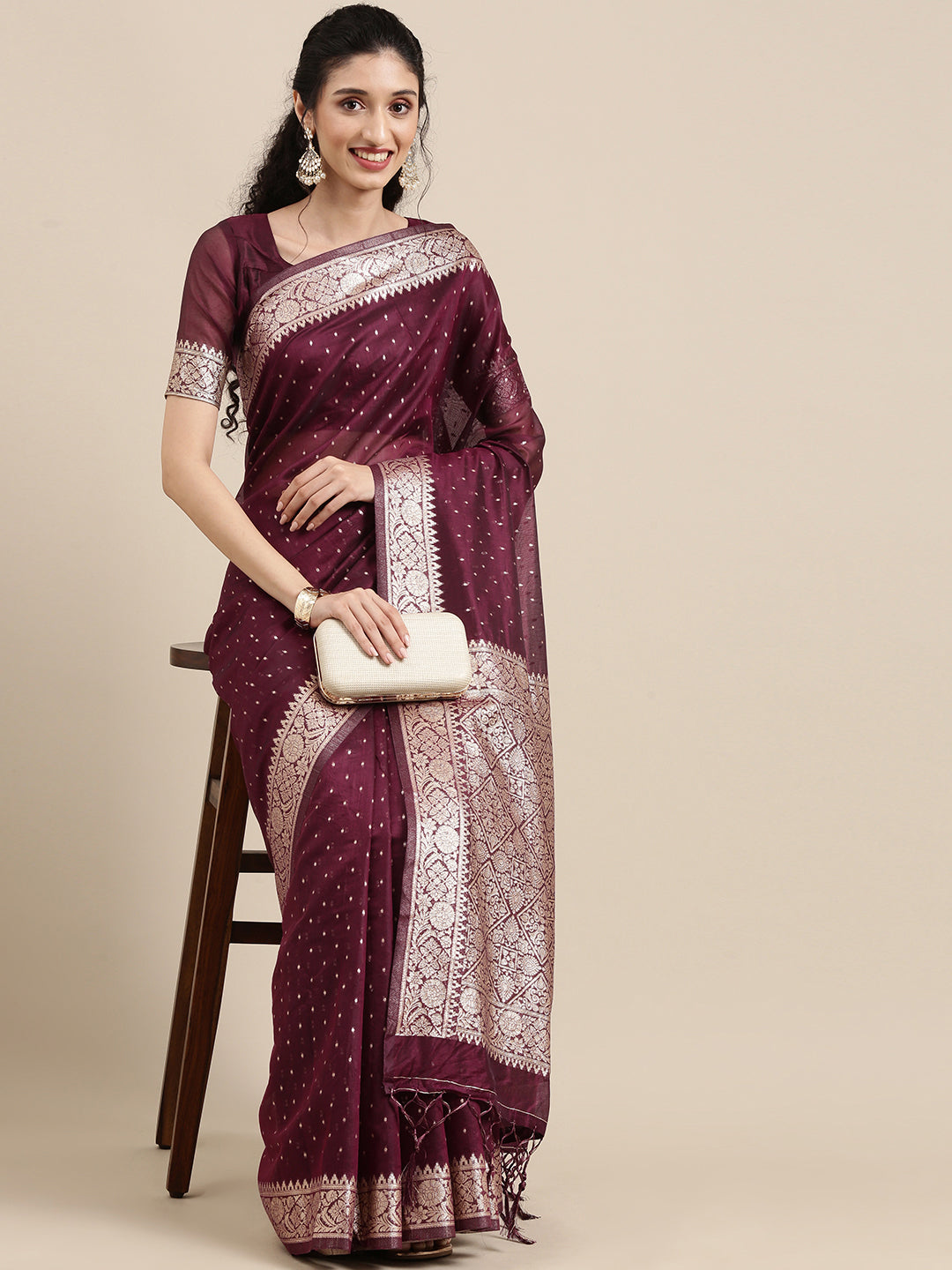 Saree Mall Maroon Woven Design Zari Silk Blend Banarasi Saree - Distacart