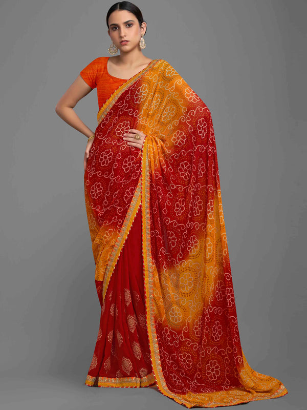 Kalini Printed Embroidered Bandhani Saree - Distacart