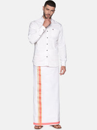 Thumbnail for Sethukrishna Men White & Pink Solid Cotton Dhoti - Distacart