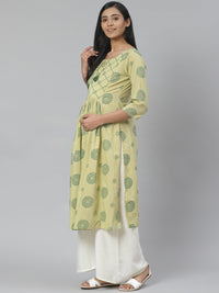 Thumbnail for Anayna Women Green Printed Straight Pure Cotton Feeding Maternity Kurta - Distacart