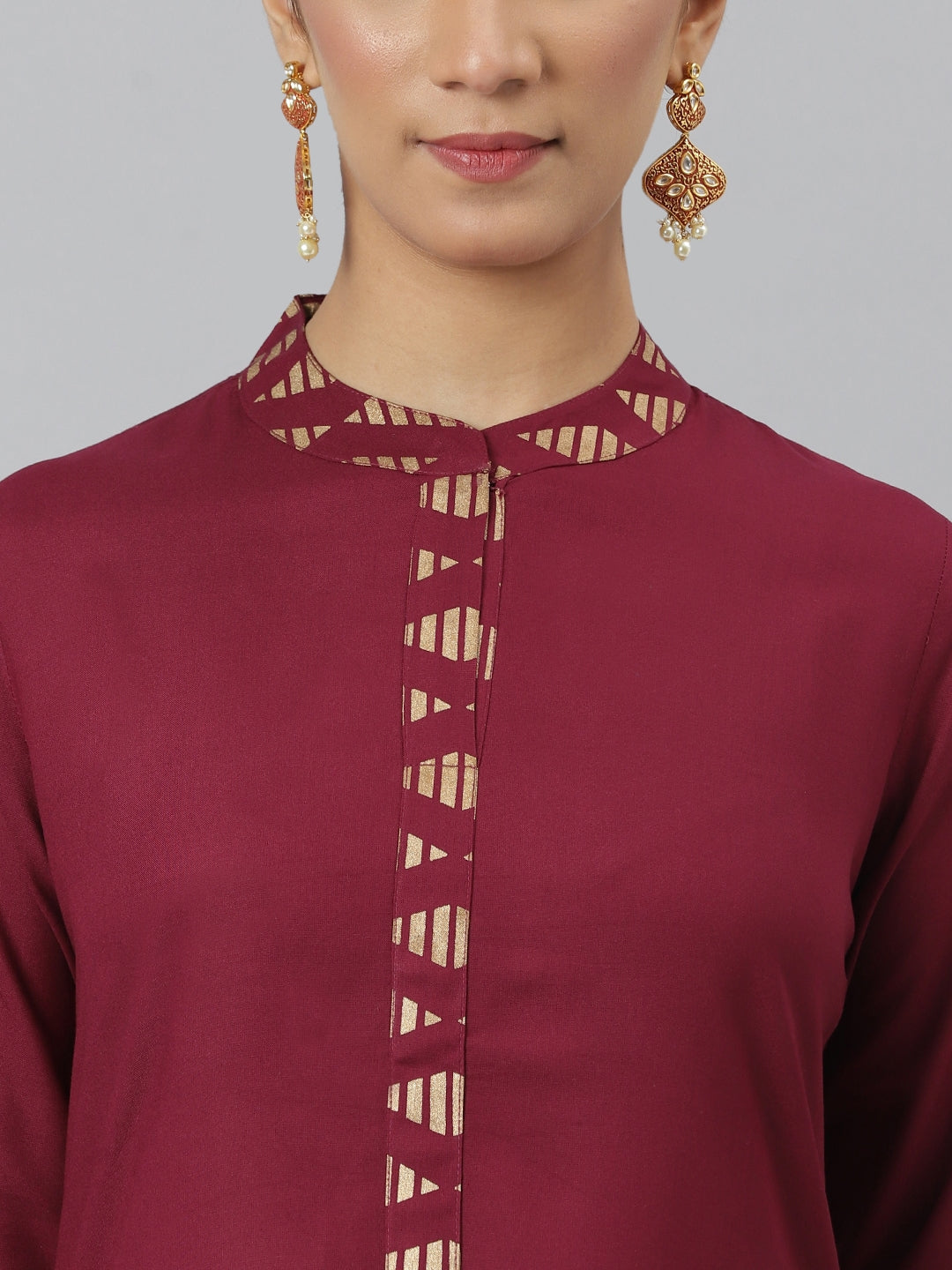 Khushal K Women Maroon Solid Kurta with Trousers & Dupatta - Distacart