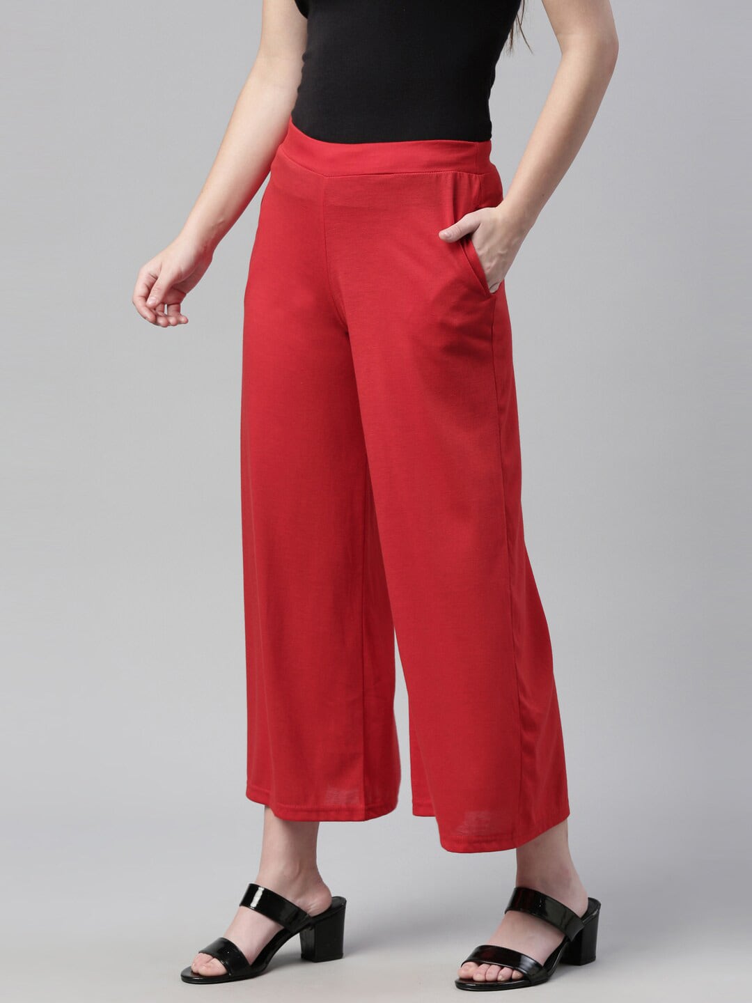 Souchii Red Knitted Ethnic Palazzos For Women - Distacart