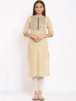 Thumbnail for HERE&NOW Beige Geometric Yoke Design Thread Work Kurta - Distacart