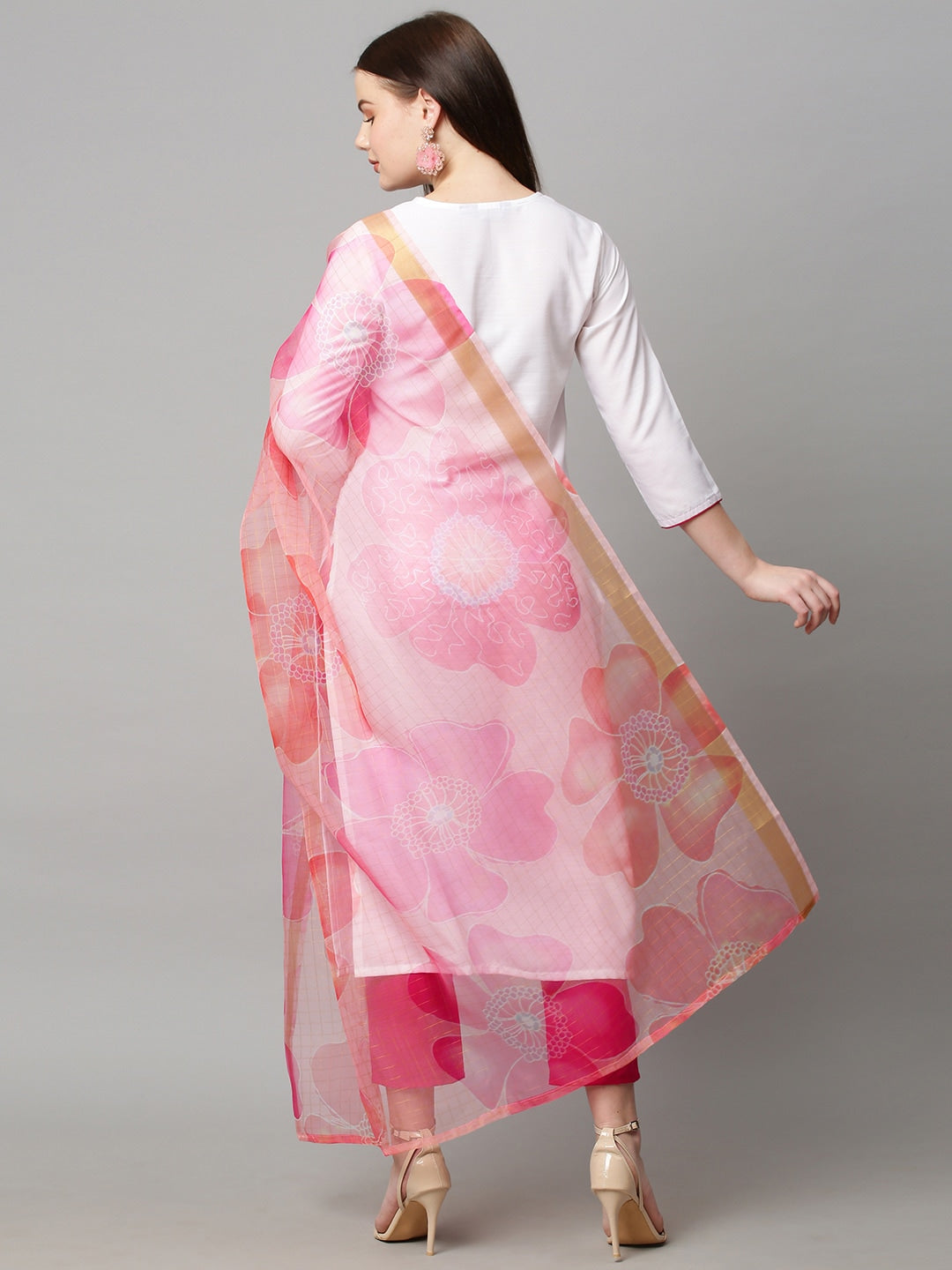 Kalini Women White Floral Yoke Design Kurta with Trousers & Dupatta - Distacart