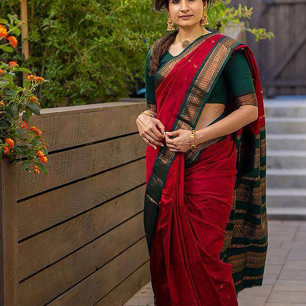 Kalini Red & Green Woven Design Zari Kanjeevaram Saree - Distacart