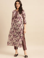 Thumbnail for Kalini Floral Printed Round Neck Kurta with Trousers - Distacart