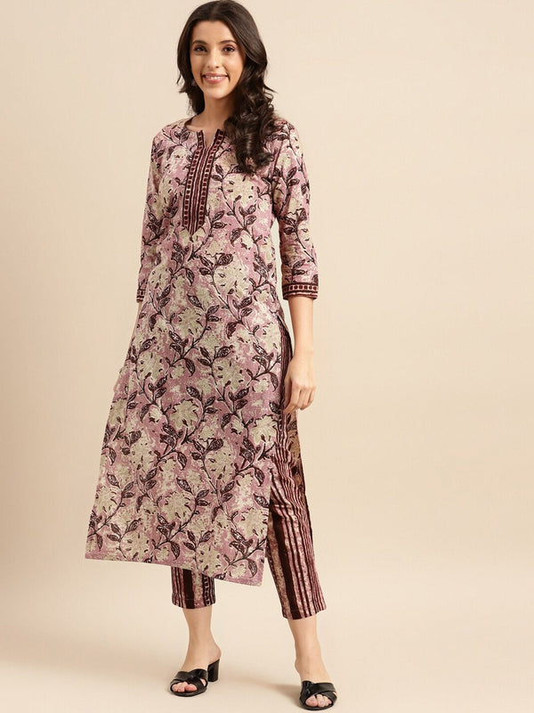 Kalini Floral Printed Round Neck Kurta with Trousers - Distacart