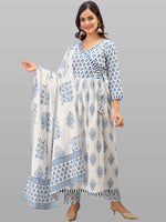Thumbnail for Kalini Women White Floral Printed Pure Cotton Kurta with Trousers & With Dupatta - Distacart