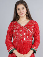 Thumbnail for Kalini Women Red & fire brick Ethnic Motifs Yoke Design Mirror Work Anarkali Kurta - Distacart