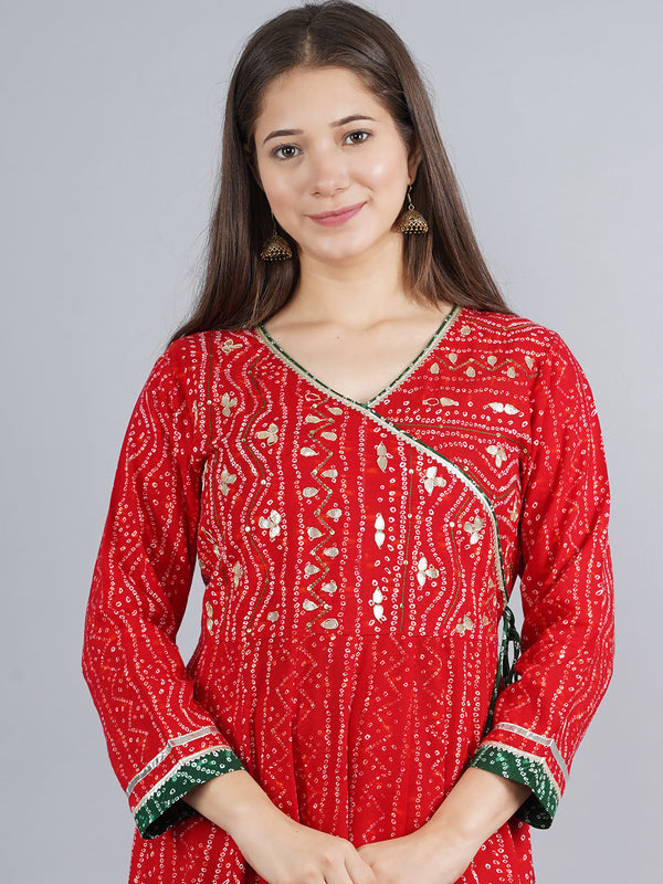 Kalini Women Red & fire brick Ethnic Motifs Yoke Design Mirror Work Anarkali Kurta - Distacart