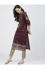 Thumbnail for Cheera Embellished Daily Wear Cotton Blend Kurta - Dark Brown - Distacart