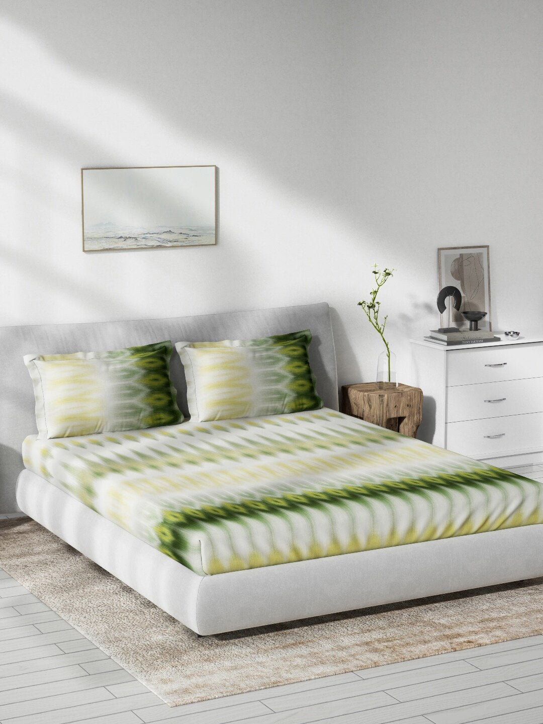 DDecor Green & White Ethnic Motifs 140 TC Cotton Queen Bedsheet with 2 Pillow Covers - Distacart