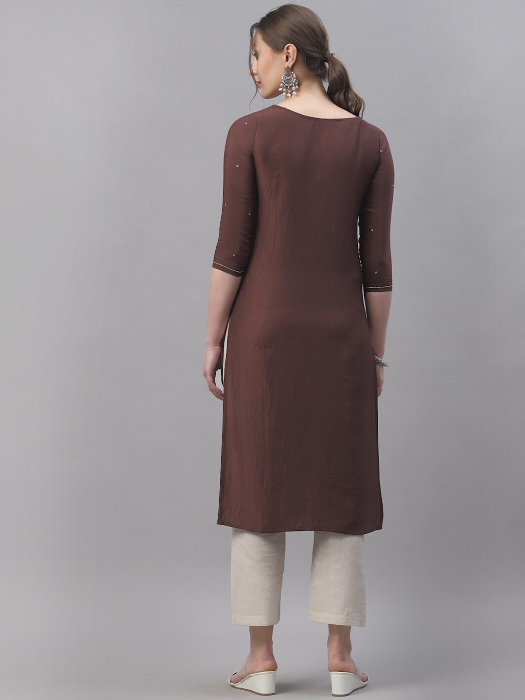 Kalini Women Brown Ethnic Motifs Embroidered Thread Work Kurta - Distacart