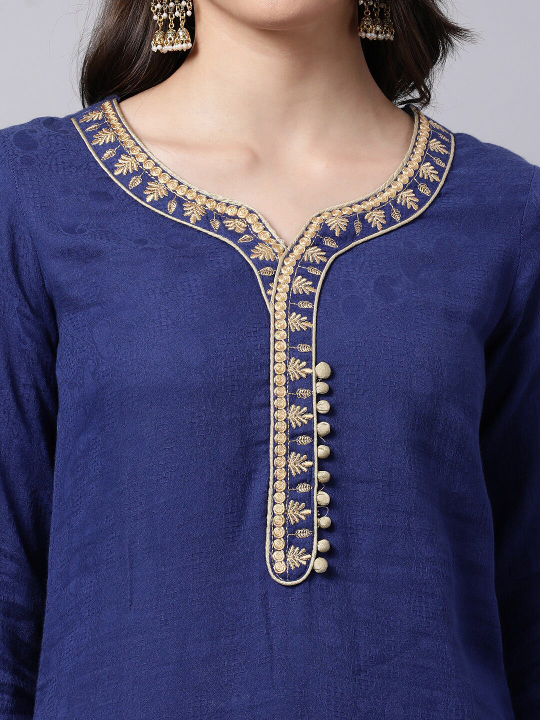 Souchii Women Blue Yoke Design Thread Work Grandeur & Majestic Artwork Kurta - Distacart