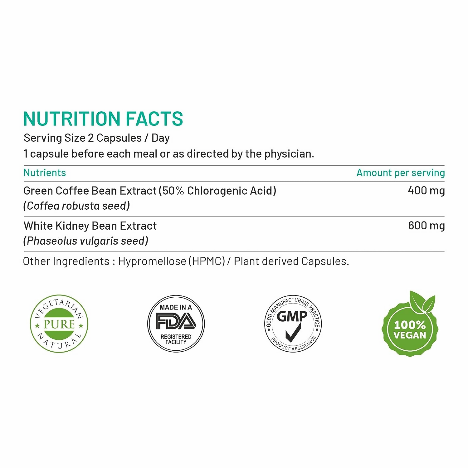 Bliss Welness Green Coffee Bean Extract White Kidney Bean Extract Capsules - Distacart