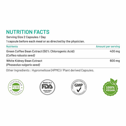 Bliss Welness Green Coffee Bean Extract White Kidney Bean Extract Capsules - Distacart