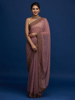 Thumbnail for Koskii Lavender & Gold-Toned Floral Embroidered Saree - Distacart