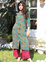 Thumbnail for Kalini Floral Print Kantha Work Kurta with Palazzos - Distacart