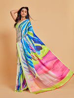 Thumbnail for Sangria White & Blue Satin Saree - Distacart