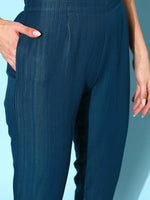 Thumbnail for Sangria Ethnic Motifs Yoke Design Pleated Sequinned Kurta with Trousers & Dupatta - Distacart