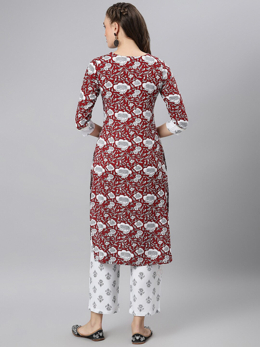 Khushal K Women Maroon Floral Printed Kurta with Palazzos - Distacart